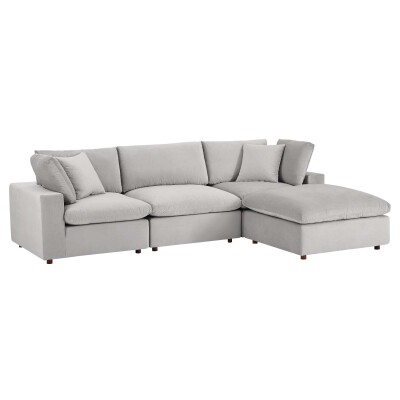 EEI-4818-LGR Commix Down Filled Overstuffed Performance Velvet 4-Piece Sectional Sofa Light Gray
