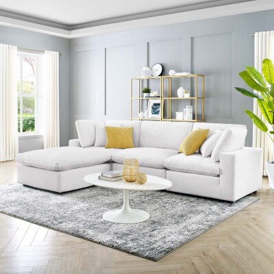 EEI-4818-WHI Commix Down Filled Overstuffed Performance Velvet 4-Piece Sectional Sofa White