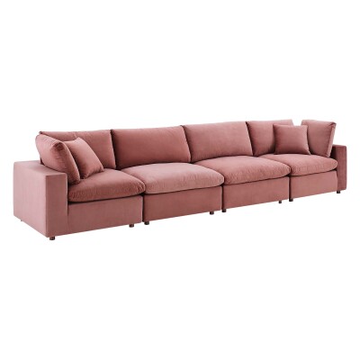EEI-4819-DUS Commix Down Filled Overstuffed Performance Velvet 4-Seater Sofa Dusty Rose