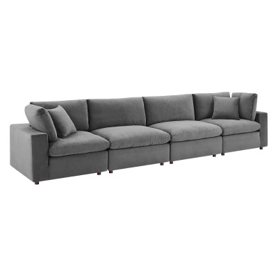 EEI-4819-GRY Commix Down Filled Overstuffed Performance Velvet 4-Seater Sofa Gray