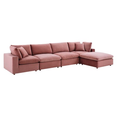 EEI-4820-DUS Commix Down Filled Overstuffed Performance Velvet 5-Piece Sectional Sofa Dusty Rose