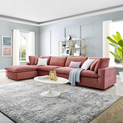 EEI-4820-DUS Commix Down Filled Overstuffed Performance Velvet 5-Piece Sectional Sofa Dusty Rose