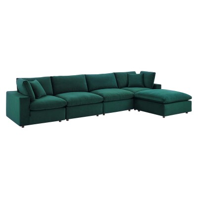EEI-4820-GRN Commix Down Filled Overstuffed Performance Velvet 5-Piece Sectional Sofa Green