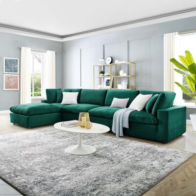EEI-4820-GRN Commix Down Filled Overstuffed Performance Velvet 5-Piece Sectional Sofa Green