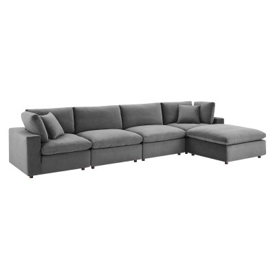 EEI-4820-GRY Commix Down Filled Overstuffed Performance Velvet 5-Piece Sectional Sofa Gray