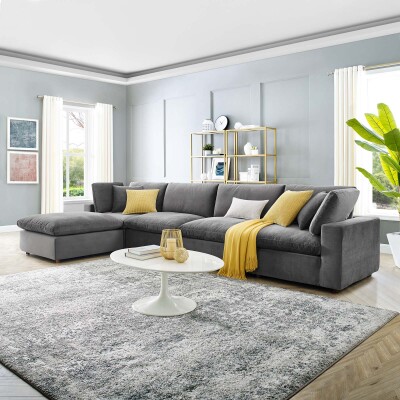 EEI-4820-GRY Commix Down Filled Overstuffed Performance Velvet 5-Piece Sectional Sofa Gray