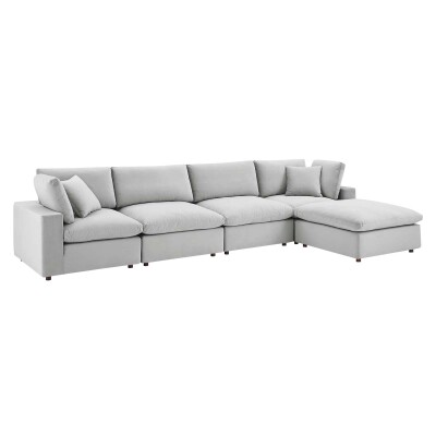 EEI-4820-LGR Commix Down Filled Overstuffed Performance Velvet 5-Piece Sectional Sofa Light Gray