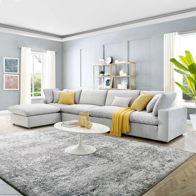 EEI-4820-LGR Commix Down Filled Overstuffed Performance Velvet 5-Piece Sectional Sofa Light Gray