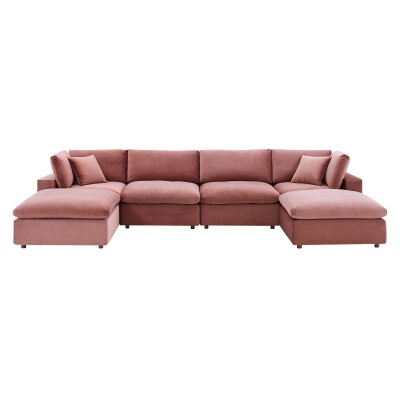 EEI-4821-DUS Commix Down Filled Overstuffed Performance Velvet 6-Piece Sectional Sofa Dusty Rose