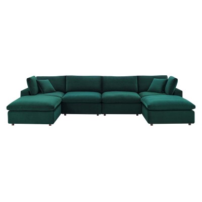 EEI-4821-GRN Commix Down Filled Overstuffed Performance Velvet 6-Piece Sectional Sofa Green