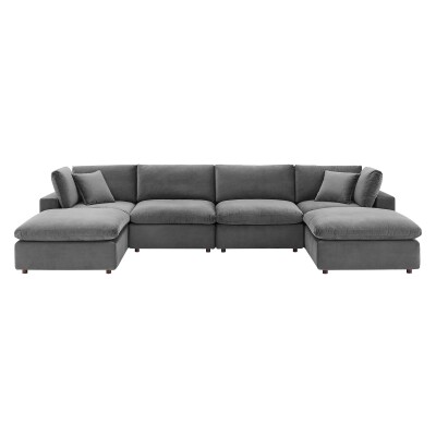 EEI-4821-GRY Commix Down Filled Overstuffed Performance Velvet 6-Piece Sectional Sofa Gray
