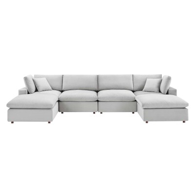 EEI-4821-LGR Commix Down Filled Overstuffed Performance Velvet 6-Piece Sectional Sofa Light Gray