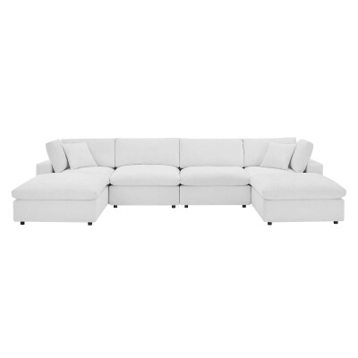 EEI-4821-WHI Commix Down Filled Overstuffed Performance Velvet 6-Piece Sectional Sofa White