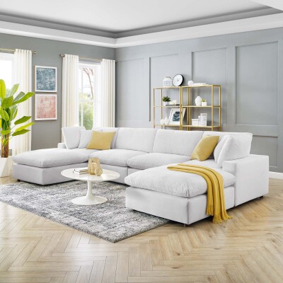 EEI-4821-WHI Commix Down Filled Overstuffed Performance Velvet 6-Piece Sectional Sofa White