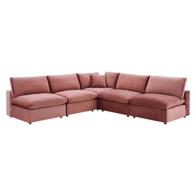 EEI-4822-DUS Commix Down Filled Overstuffed Performance Velvet 5-Piece Sectional Sofa Dusty Rose