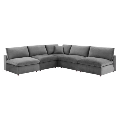 EEI-4822-GRY Commix Down Filled Overstuffed Performance Velvet 5-Piece Sectional Sofa Gray