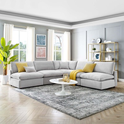 EEI-4822-LGR Commix Down Filled Overstuffed Performance Velvet 5-Piece Sectional Sofa Light Gray