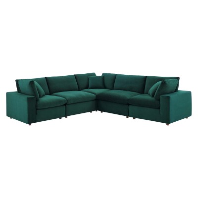 EEI-4823-GRN Commix Down Filled Overstuffed Performance Velvet 5-Piece Sectional Sofa Green