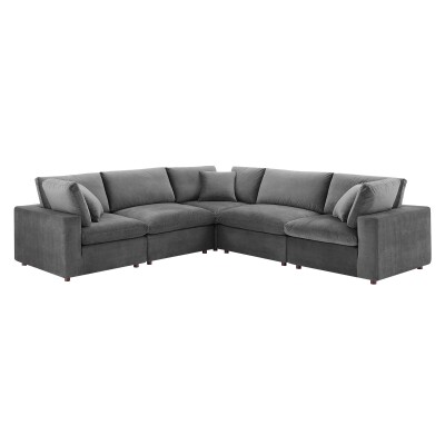 EEI-4823-GRY Commix Down Filled Overstuffed Performance Velvet 5-Piece Sectional Sofa Gray