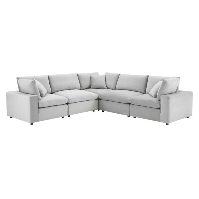 EEI-4823-LGR Commix Down Filled Overstuffed Performance Velvet 5-Piece Sectional Sofa Light Gray
