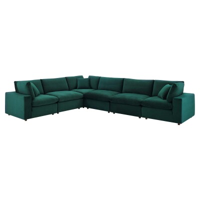 EEI-4824-GRN Commix Down Filled Overstuffed Performance Velvet 6-Piece Sectional Sofa Green