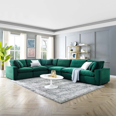 EEI-4824-GRN Commix Down Filled Overstuffed Performance Velvet 6-Piece Sectional Sofa Green