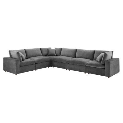 EEI-4824-GRY Commix Down Filled Overstuffed Performance Velvet 6-Piece Sectional Sofa Gray