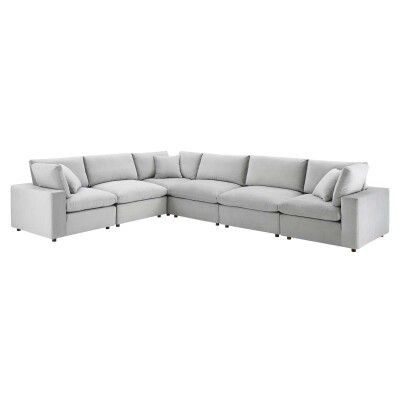 EEI-4824-LGR Commix Down Filled Overstuffed Performance Velvet 6-Piece Sectional Sofa Light Gray