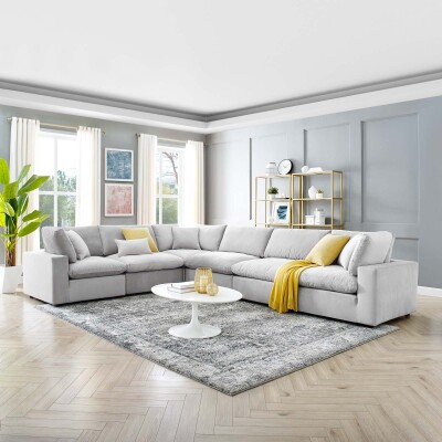 EEI-4824-LGR Commix Down Filled Overstuffed Performance Velvet 6-Piece Sectional Sofa Light Gray