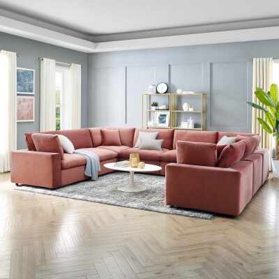 EEI-4826-DUS Commix Down Filled Overstuffed Performance Velvet 8-Piece Sectional Sofa Dusty Rose