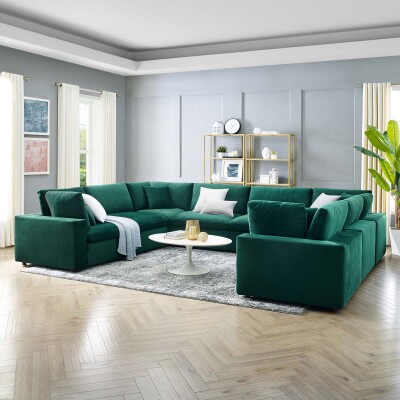 EEI-4826-GRN Commix Down Filled Overstuffed Performance Velvet 8-Piece Sectional Sofa Green