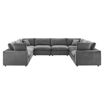 EEI-4826-GRY Commix Down Filled Overstuffed Performance Velvet 8-Piece Sectional Sofa Gray