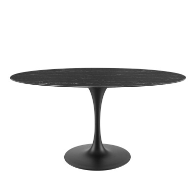 EEI-4881-BLK-BLK Lippa 60" Artificial Marble Oval Dining Table Black Black