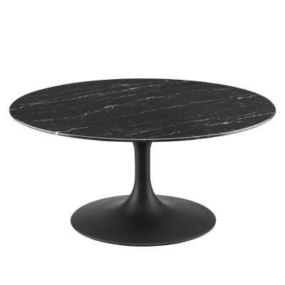 EEI-4884-BLK-BLK Lippa 36" Round Artificial Marble Coffee Table Black Black