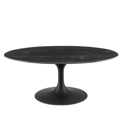 EEI-4885-BLK-BLK Lippa 42" Oval Artificial Marble Coffee Table Black Black