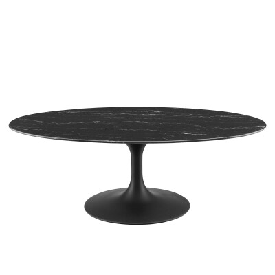 EEI-4886-BLK-BLK Lippa 48" Oval Artificial Marble Coffee Table Black Black