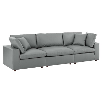 EEI-4914-GRY Commix Down Filled Overstuffed Vegan Leather 3-Seater Sofa Gray