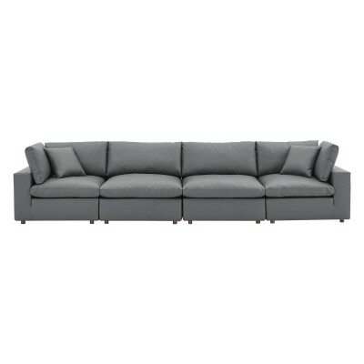 EEI-4916-GRY Commix Down Filled Overstuffed Vegan Leather 4-Seater Sofa Gray