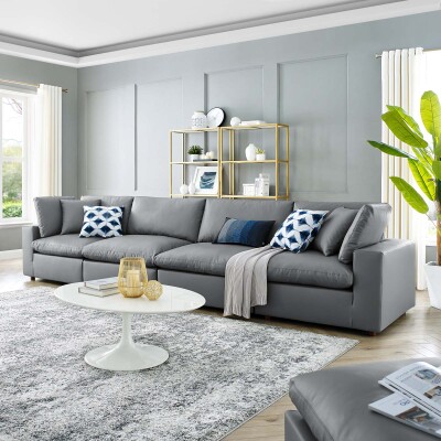 EEI-4916-GRY Commix Down Filled Overstuffed Vegan Leather 4-Seater Sofa Gray
