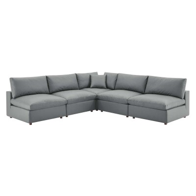 EEI-4919-GRY Commix Down Filled Overstuffed Vegan Leather 5-Piece Sectional Sofa Gray