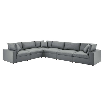 EEI-4921-GRY Commix Down Filled Overstuffed Vegan Leather 6-Piece Sectional Sofa Gray