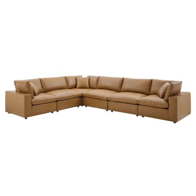 EEI-4921-TAN Commix Down Filled Overstuffed Vegan Leather 6-Piece Sectional Sofa Tan