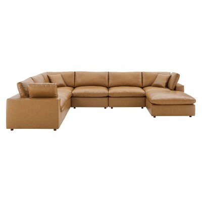 EEI-4922-TAN Commix Down Filled Overstuffed Vegan Leather 7-Piece Sectional Sofa Tan