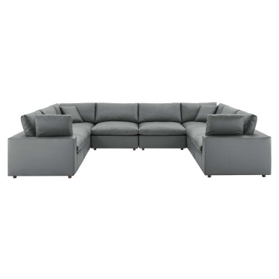 EEI-4923-GRY Commix Down Filled Overstuffed Vegan Leather 8-Piece Sectional Sofa Gray