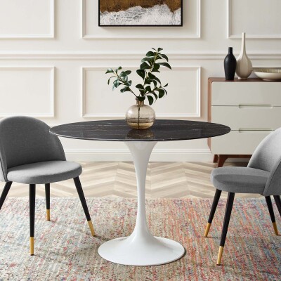 EEI-5169-WHI-BLK Lippa 42" Oval Artificial Marble Dining Table