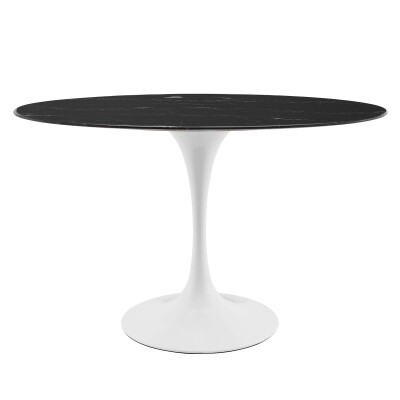 EEI-5170-WHI-BLK Lippa 48" Oval Artificial Marble Dining Table