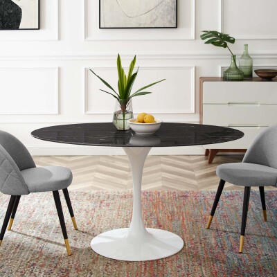 EEI-5185-WHI-BLK Lippa 54" Artificial Marble Oval Dining Table