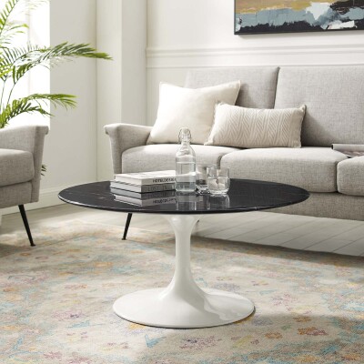 EEI-5191-WHI-BLK Lippa 36" Artificial Marble Coffee Table