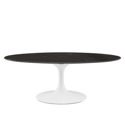 EEI-5193-WHI-BLK Lippa 48" Oval Artificial Marble Coffee Table