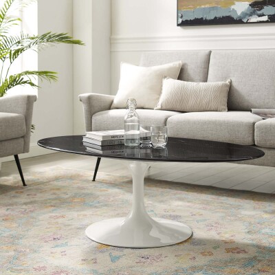 EEI-5193-WHI-BLK Lippa 48" Oval Artificial Marble Coffee Table